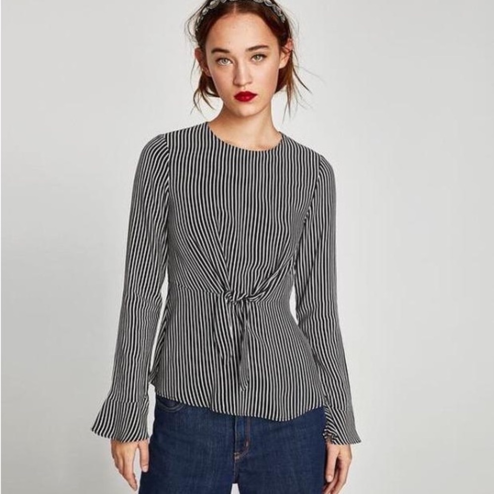 NWT Zara Striped Twist Knot Long Sleeve Top